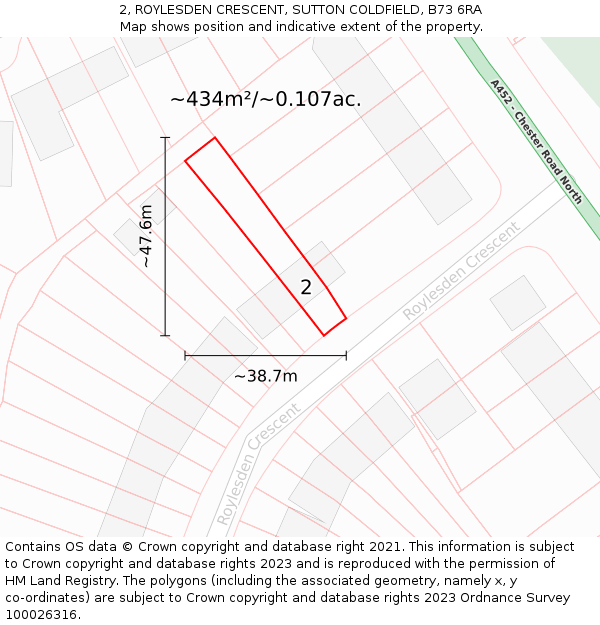 2, ROYLESDEN CRESCENT, SUTTON COLDFIELD, B73 6RA: Plot and title map