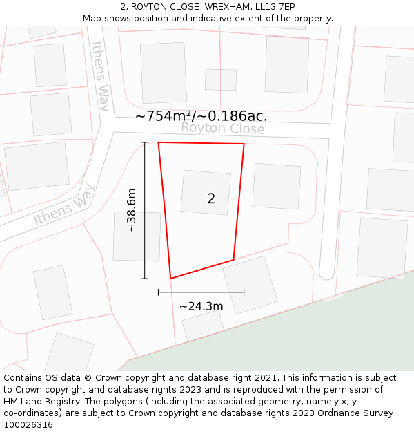 2, ROYTON CLOSE, WREXHAM, LL13 7EP: Plot and title map