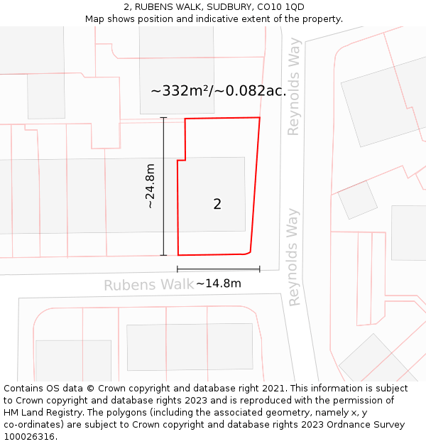 2, RUBENS WALK, SUDBURY, CO10 1QD: Plot and title map