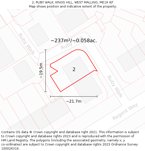 2, RUBY WALK, KINGS HILL, WEST MALLING, ME19 4JT: Plot and title map