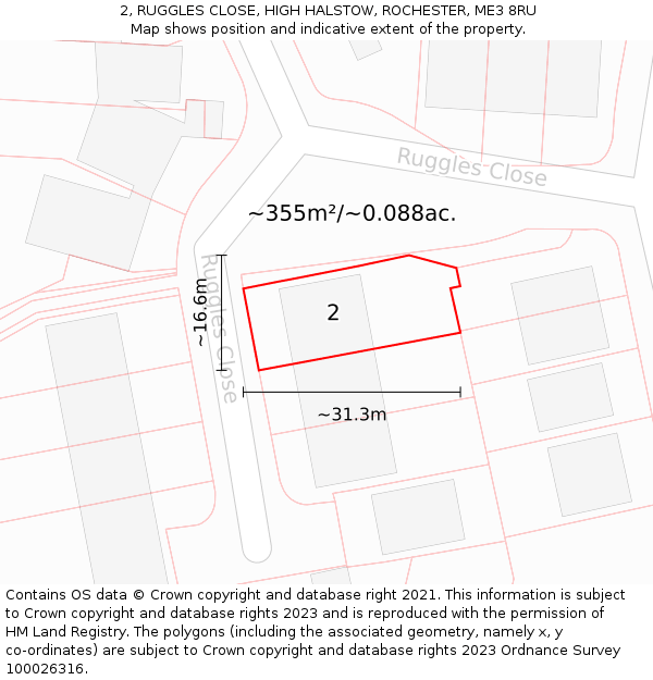 2, RUGGLES CLOSE, HIGH HALSTOW, ROCHESTER, ME3 8RU: Plot and title map