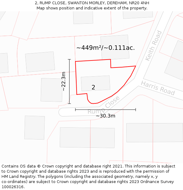 2, RUMP CLOSE, SWANTON MORLEY, DEREHAM, NR20 4NH: Plot and title map