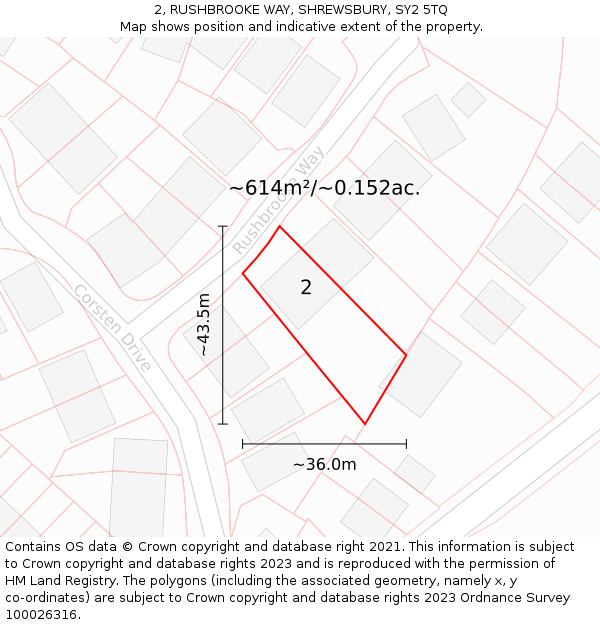 2, RUSHBROOKE WAY, SHREWSBURY, SY2 5TQ: Plot and title map