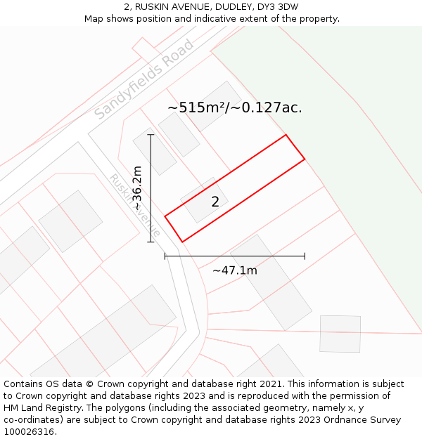 2, RUSKIN AVENUE, DUDLEY, DY3 3DW: Plot and title map