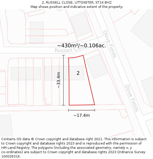 2, RUSSELL CLOSE, UTTOXETER, ST14 8HZ: Plot and title map