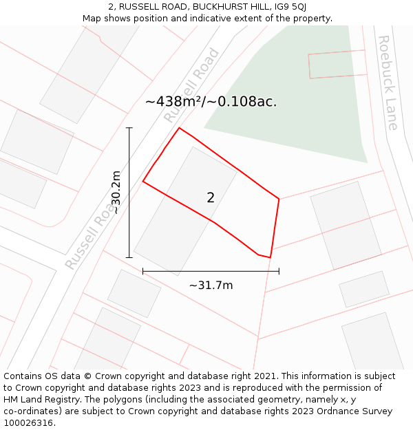 2, RUSSELL ROAD, BUCKHURST HILL, IG9 5QJ: Plot and title map