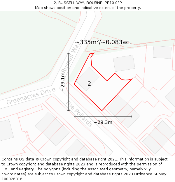 2, RUSSELL WAY, BOURNE, PE10 0FP: Plot and title map