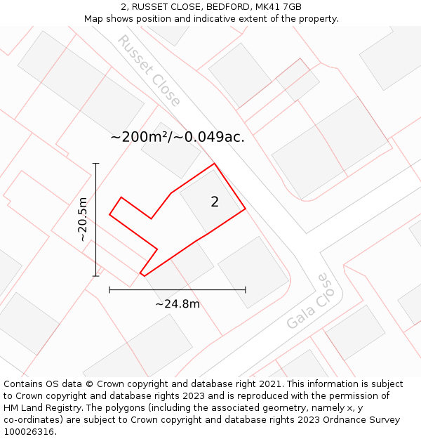 2, RUSSET CLOSE, BEDFORD, MK41 7GB: Plot and title map
