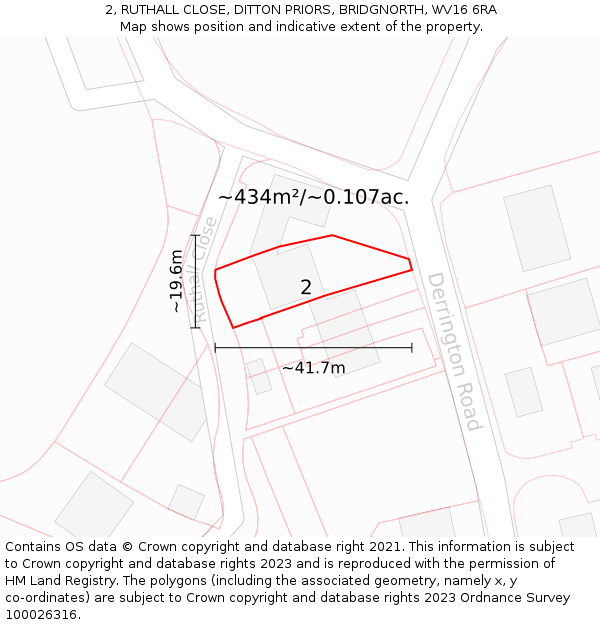 2, RUTHALL CLOSE, DITTON PRIORS, BRIDGNORTH, WV16 6RA: Plot and title map