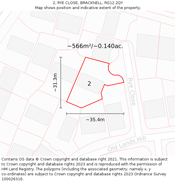 2, RYE CLOSE, BRACKNELL, RG12 2QY: Plot and title map