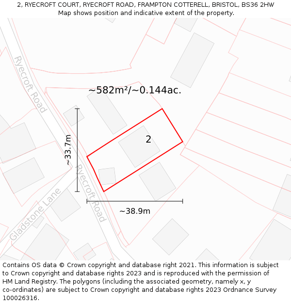 2, RYECROFT COURT, RYECROFT ROAD, FRAMPTON COTTERELL, BRISTOL, BS36 2HW: Plot and title map