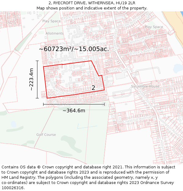 2, RYECROFT DRIVE, WITHERNSEA, HU19 2LR: Plot and title map