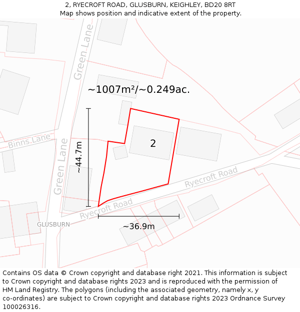 2, RYECROFT ROAD, GLUSBURN, KEIGHLEY, BD20 8RT: Plot and title map