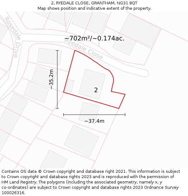 2, RYEDALE CLOSE, GRANTHAM, NG31 8QT: Plot and title map