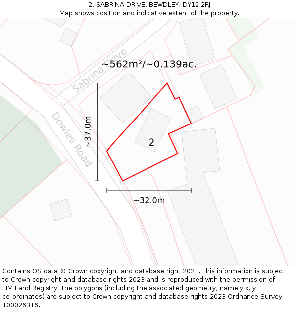 2, SABRINA DRIVE, BEWDLEY, DY12 2RJ: Plot and title map