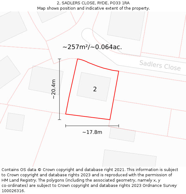 2, SADLERS CLOSE, RYDE, PO33 1RA: Plot and title map