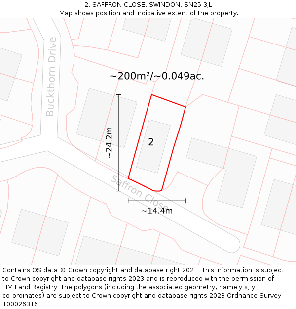 2, SAFFRON CLOSE, SWINDON, SN25 3JL: Plot and title map