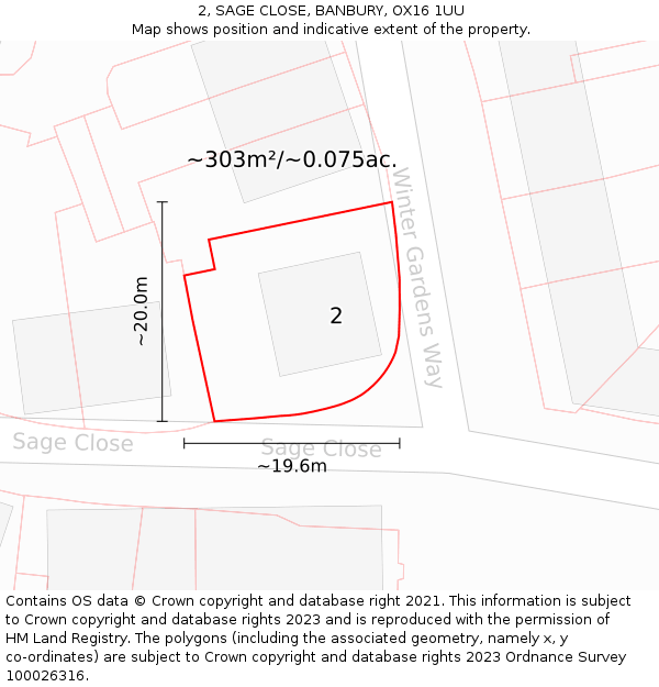 2, SAGE CLOSE, BANBURY, OX16 1UU: Plot and title map