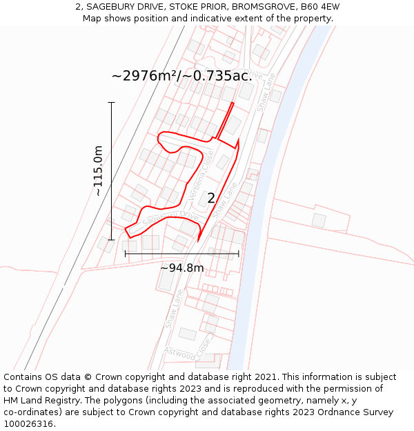 2, SAGEBURY DRIVE, STOKE PRIOR, BROMSGROVE, B60 4EW: Plot and title map