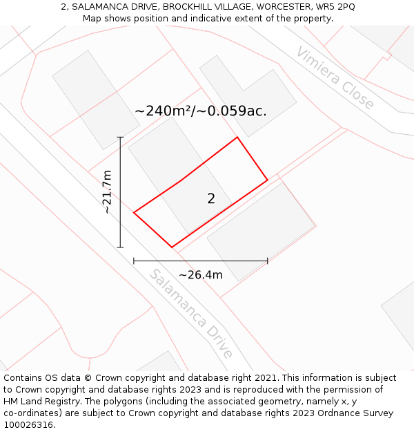 2, SALAMANCA DRIVE, BROCKHILL VILLAGE, WORCESTER, WR5 2PQ: Plot and title map