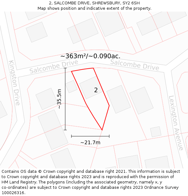 2, SALCOMBE DRIVE, SHREWSBURY, SY2 6SH: Plot and title map