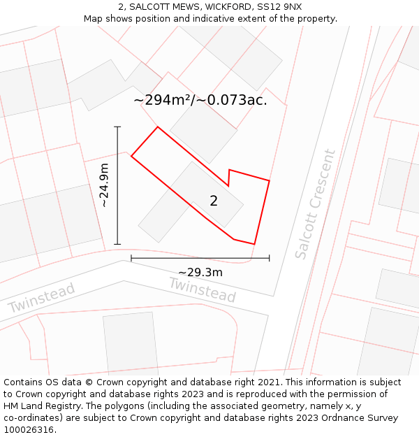 2, SALCOTT MEWS, WICKFORD, SS12 9NX: Plot and title map