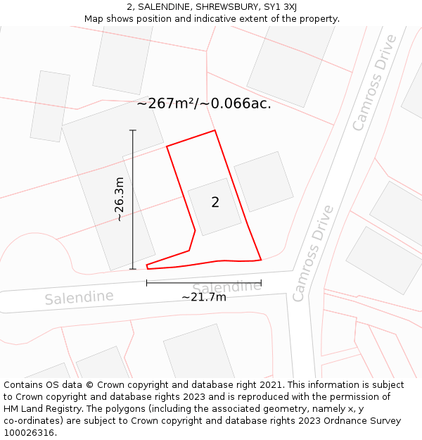 2, SALENDINE, SHREWSBURY, SY1 3XJ: Plot and title map