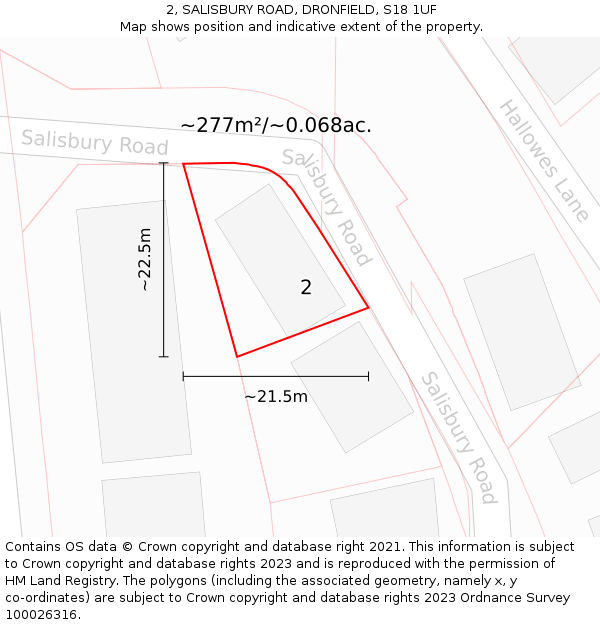 2, SALISBURY ROAD, DRONFIELD, S18 1UF: Plot and title map