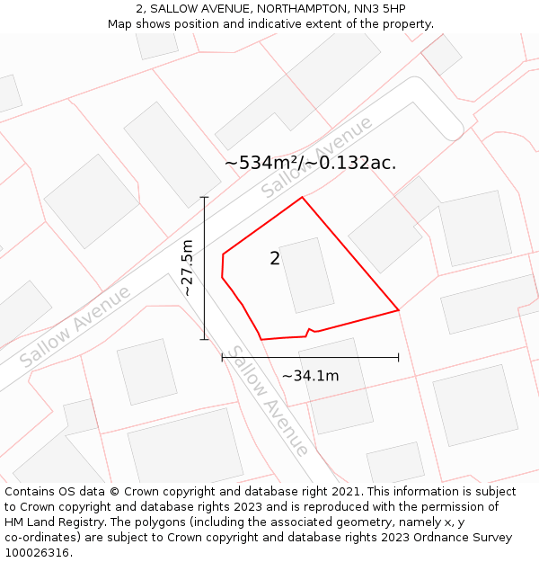 2, SALLOW AVENUE, NORTHAMPTON, NN3 5HP: Plot and title map