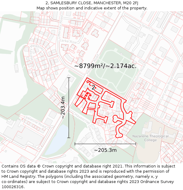 2, SAMLESBURY CLOSE, MANCHESTER, M20 2FJ: Plot and title map