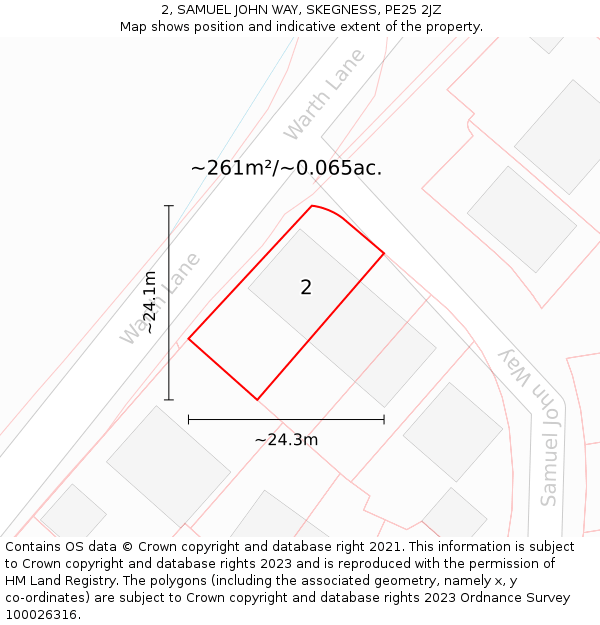 2, SAMUEL JOHN WAY, SKEGNESS, PE25 2JZ: Plot and title map