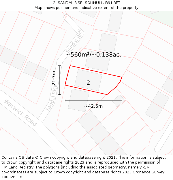 2, SANDAL RISE, SOLIHULL, B91 3ET: Plot and title map