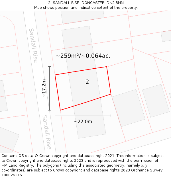 2, SANDALL RISE, DONCASTER, DN2 5NN: Plot and title map