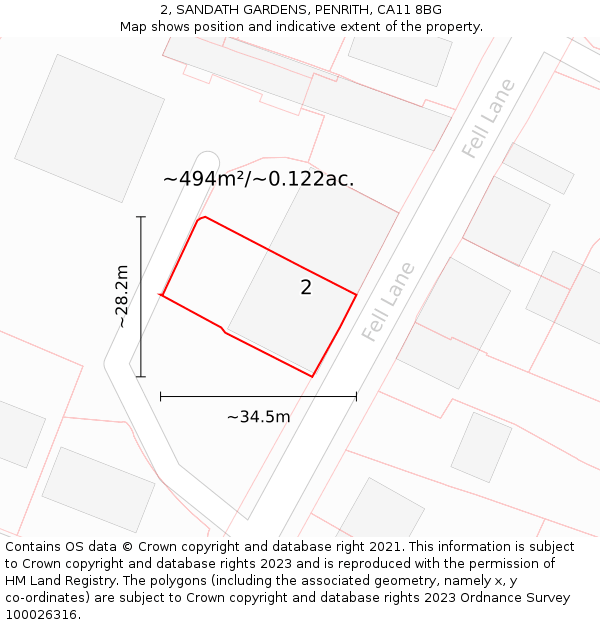 2, SANDATH GARDENS, PENRITH, CA11 8BG: Plot and title map