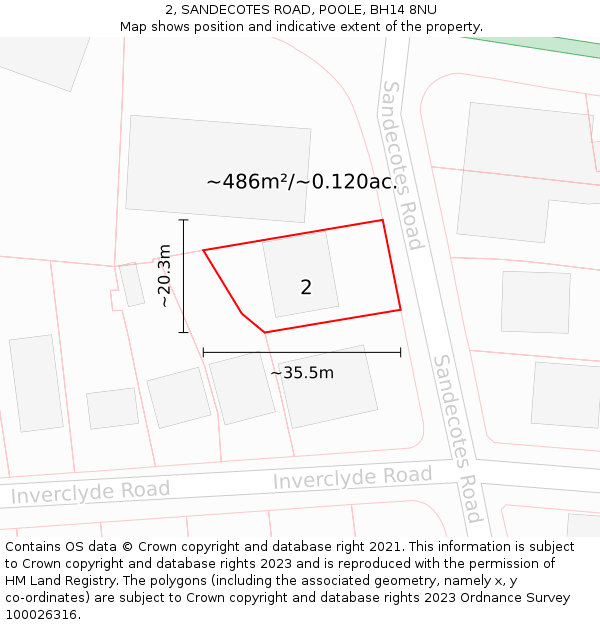 2, SANDECOTES ROAD, POOLE, BH14 8NU: Plot and title map