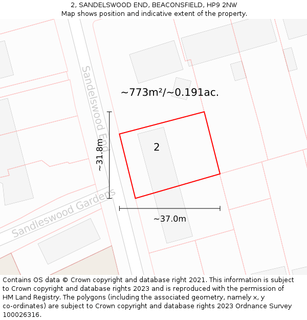 2, SANDELSWOOD END, BEACONSFIELD, HP9 2NW: Plot and title map