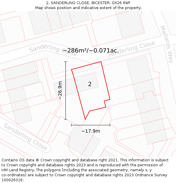 2, SANDERLING CLOSE, BICESTER, OX26 6WF: Plot and title map