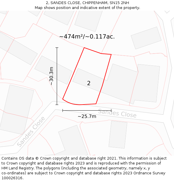 2, SANDES CLOSE, CHIPPENHAM, SN15 2NH: Plot and title map