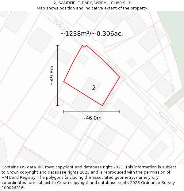 2, SANDFIELD PARK, WIRRAL, CH60 9HX: Plot and title map