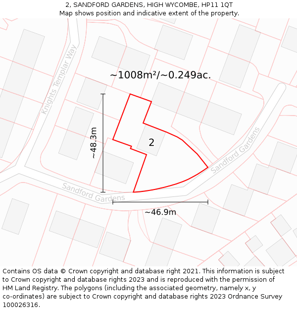 2, SANDFORD GARDENS, HIGH WYCOMBE, HP11 1QT: Plot and title map