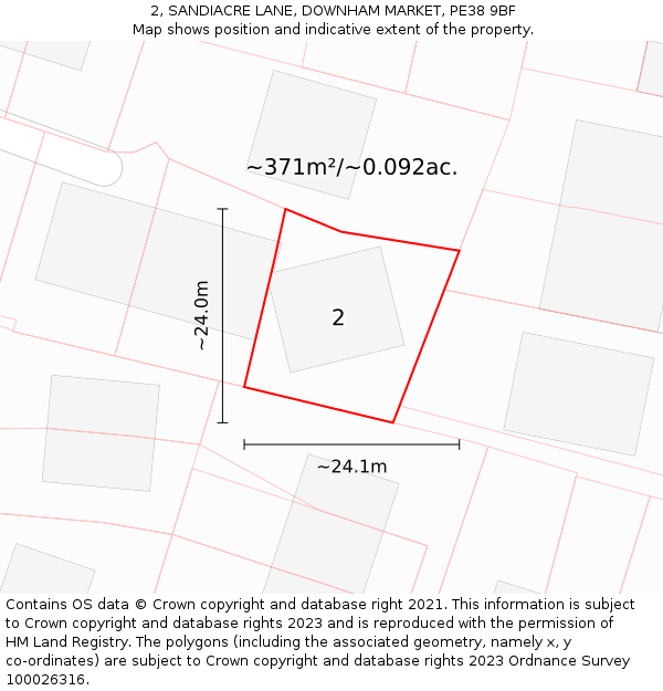 2, SANDIACRE LANE, DOWNHAM MARKET, PE38 9BF: Plot and title map