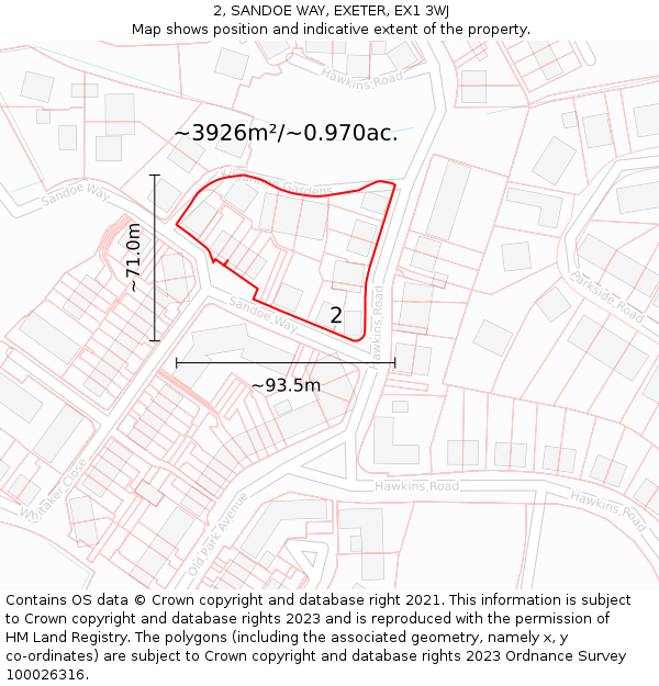 2, SANDOE WAY, EXETER, EX1 3WJ: Plot and title map