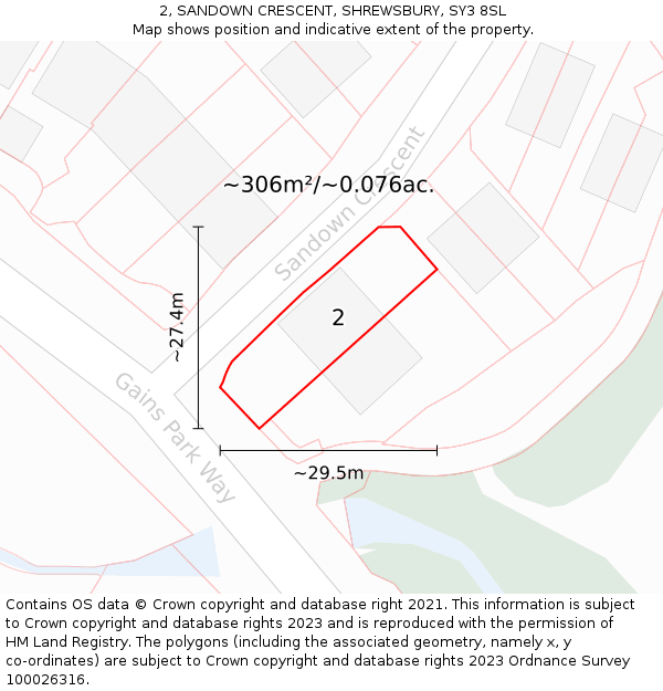 2, SANDOWN CRESCENT, SHREWSBURY, SY3 8SL: Plot and title map