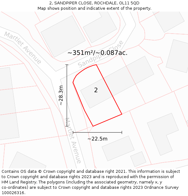 2, SANDPIPER CLOSE, ROCHDALE, OL11 5QD: Plot and title map