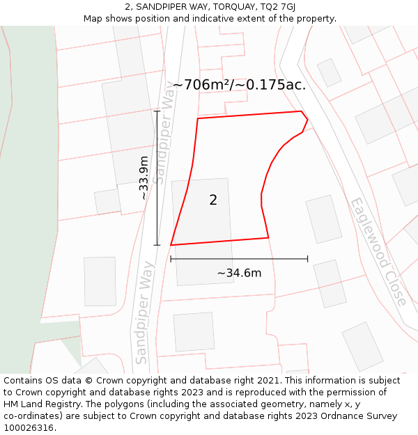 2, SANDPIPER WAY, TORQUAY, TQ2 7GJ: Plot and title map