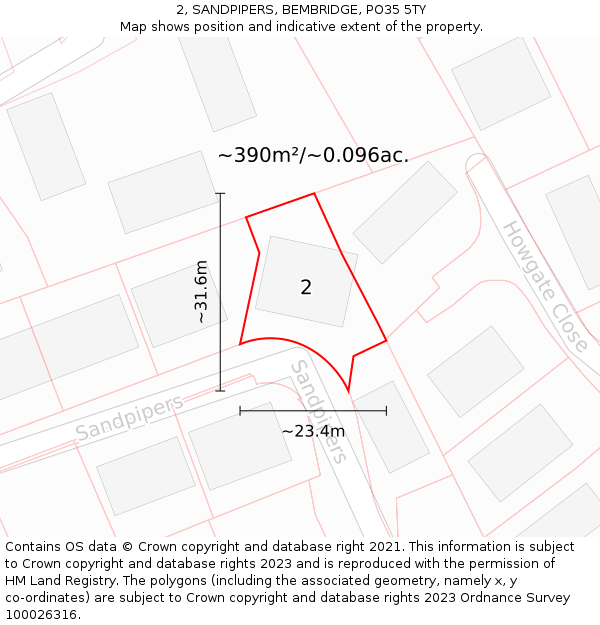 2, SANDPIPERS, BEMBRIDGE, PO35 5TY: Plot and title map