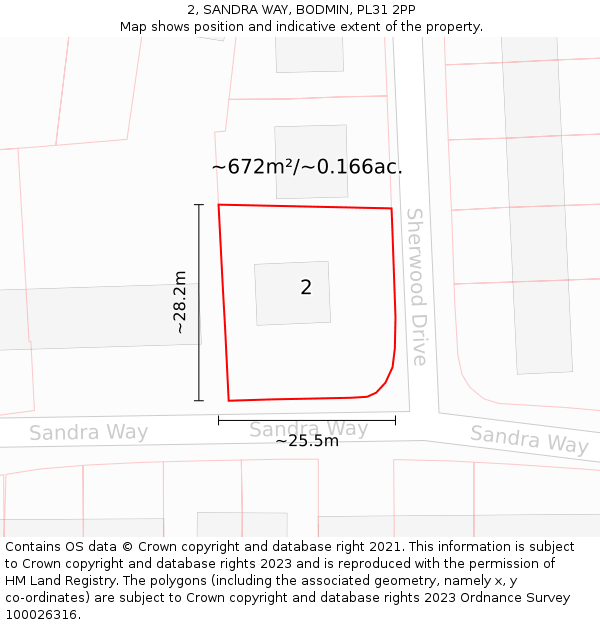 2, SANDRA WAY, BODMIN, PL31 2PP: Plot and title map