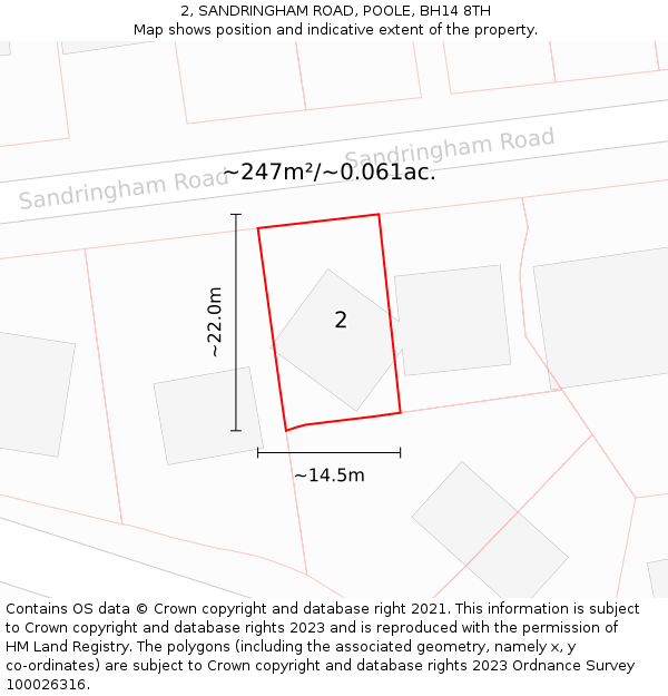 2, SANDRINGHAM ROAD, POOLE, BH14 8TH: Plot and title map