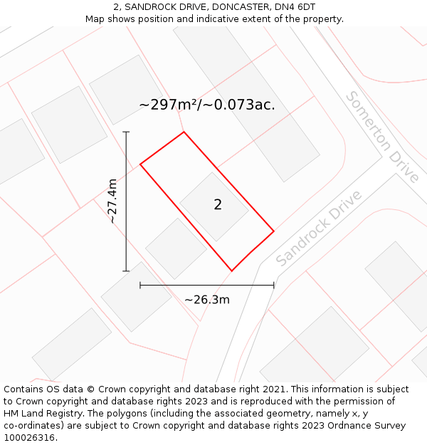 2, SANDROCK DRIVE, DONCASTER, DN4 6DT: Plot and title map