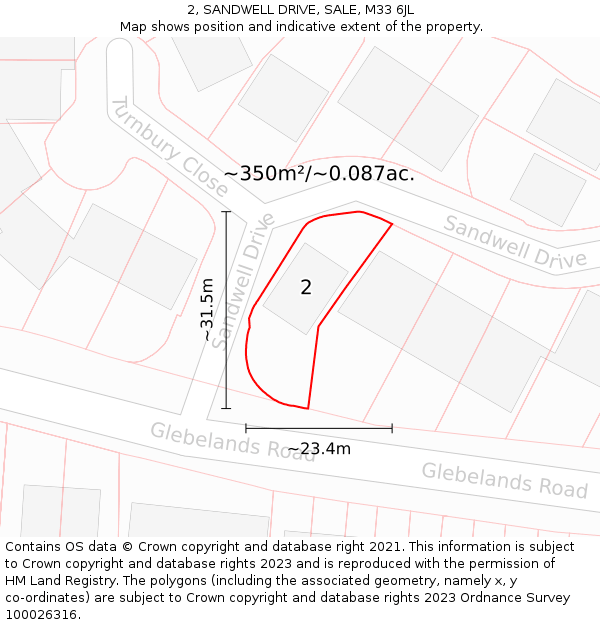 2, SANDWELL DRIVE, SALE, M33 6JL: Plot and title map